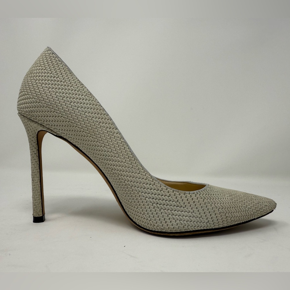 Jimmy Choo Woven Leather Pumps Womens 37 Off-White Good Pointed Toe Stiletto